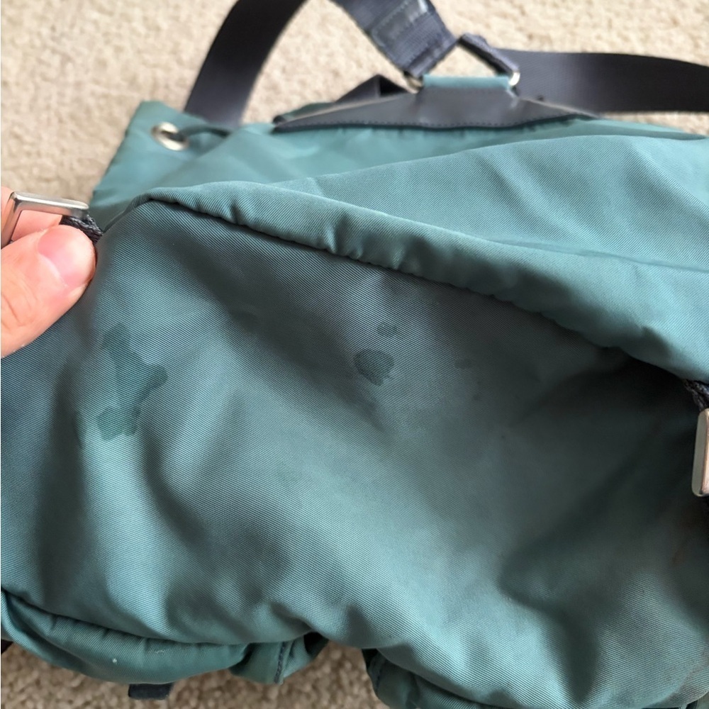 Prada nylon backpack y2k 2000s in green with leather trim and silver-tone small - Picture 7 of 16